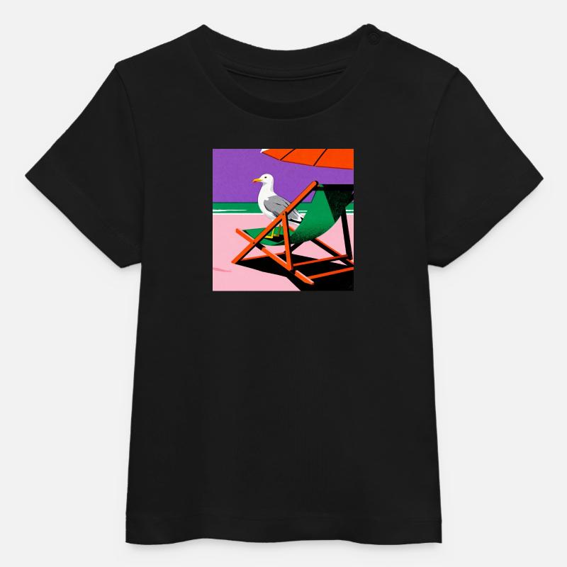 Chaise de plage colorée et mouette - T-shirt bébé bio Stanley/Stella - noir