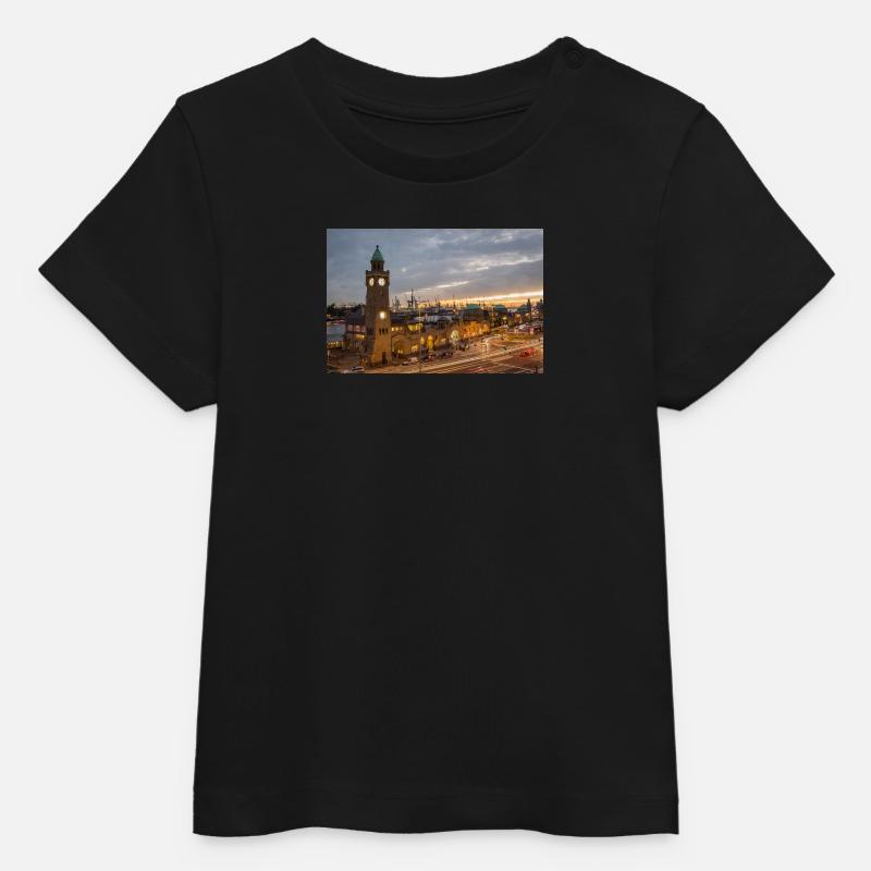 Landungsbrücken am Abend - Affiche - T-shirt bébé bio Stanley/Stella - noir