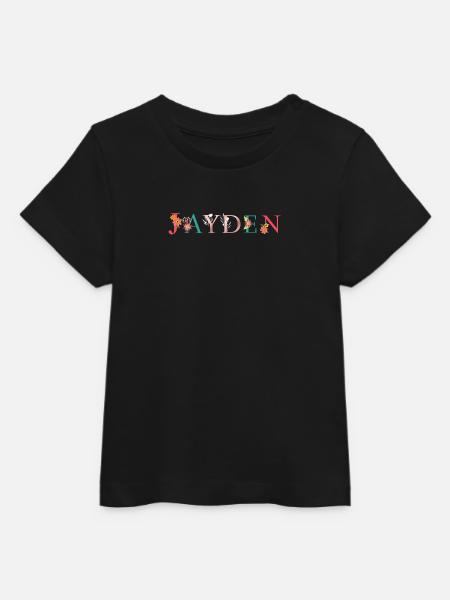 JAYDEN Namenskunst mit gestickten Blumen - Baby Organic T-Shirt Baby Creator von Stanley/Stella - Schwarz