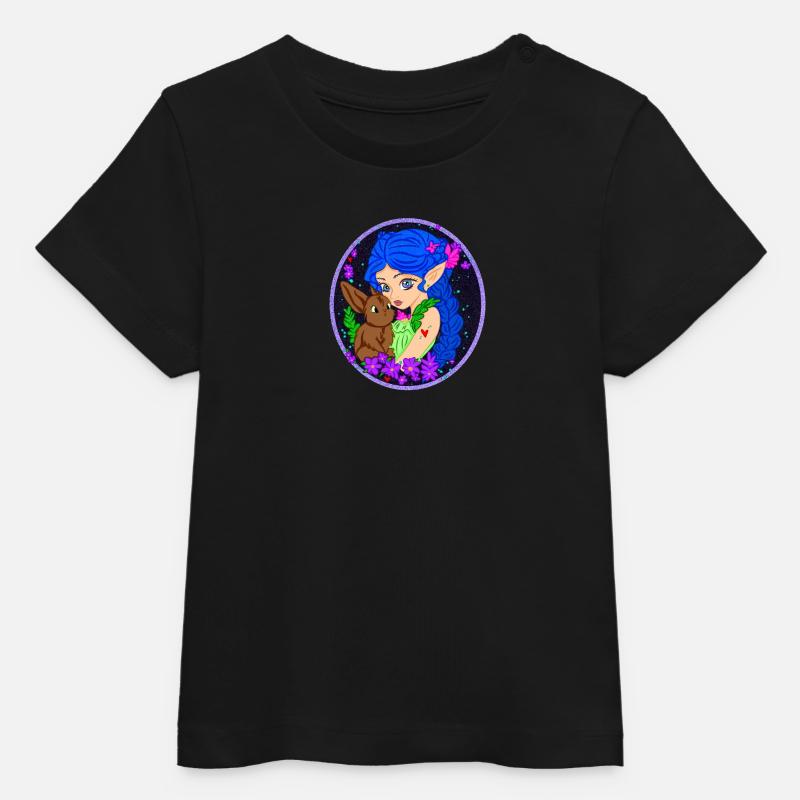 Elfe avec Lapin - T-shirt bébé bio Stanley/Stella - noir