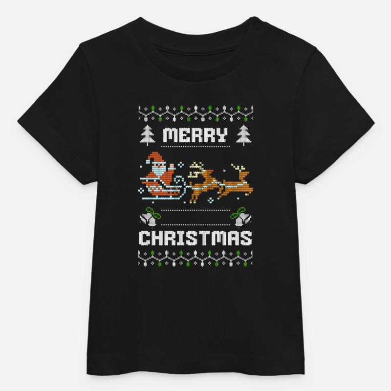 Joyeux Noël Père Noël Moche de Noël Pixel Style - T-shirt bébé bio Stanley/Stella - noir