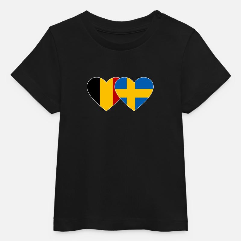 Belgique Suède Flag Coeur - T-shirt bébé bio Stanley/Stella - noir
