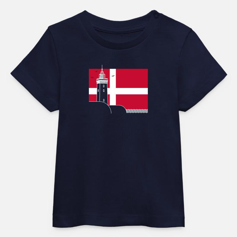 Drapeau du Danemark avec phare de Rubjerg Knude - T-shirt bébé bio Stanley/Stella - marine