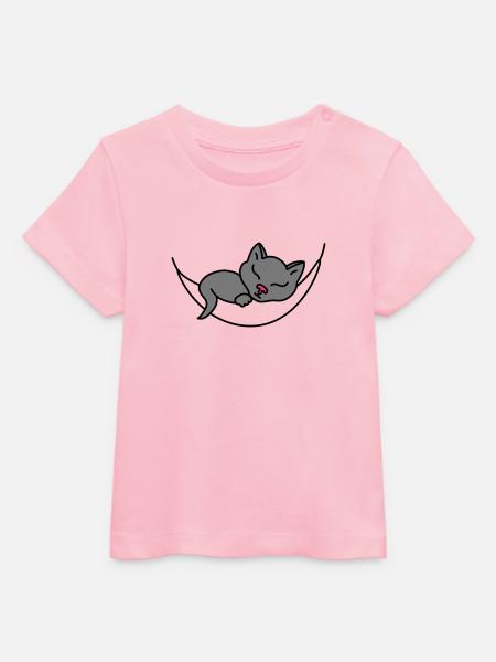 Sleeping Cat - Baby Organic T-shirt by Stanley/Stella - cotton pink