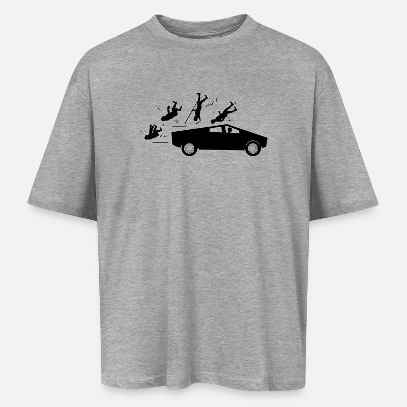 Evolution Unfall Tesla Cybertruck von Musk - Oversized Unisex T-Shirt - Grau meliert