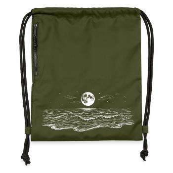 Sea Waves Moon Night Nature White Drawing Art - Gymsac made from recycled material - military green - Front