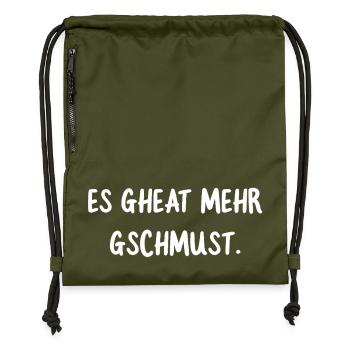 Es gheat mehr gschmust. Dialekt Bussi Statement - Turnbeutel aus Recycling-Material - military Green - Vorne