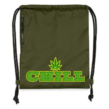 Feuille de cannabis et conception de la typographie Chill - Sac à cordon en polyester recyclé - military green - Devant