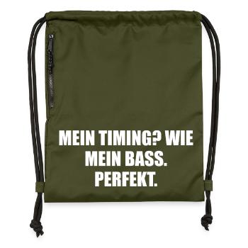 Mein Timing Mein Bass Perfekt - Turnbeutel aus Recycling-Material - military Green - Vorne