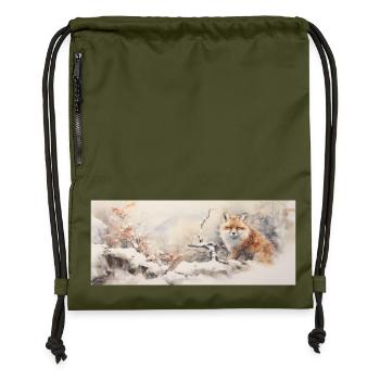 Niedlicher kleiner Fuchs - Turnbeutel aus Recycling-Material - military Green - Vorne