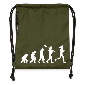 Evolution of Woman Running Silhouette - Gymsac made from recycled material - military green - Front