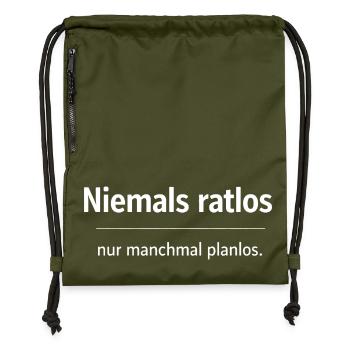 Niemals ratlos, nur planlos manchmal - Turnbeutel aus Recycling-Material - military Green - Vorne