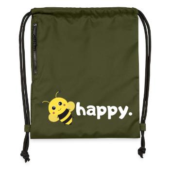 Bee Happy. Be happy. |funny wordplay bee design| - Gymsac made from recycled material - military green - Front