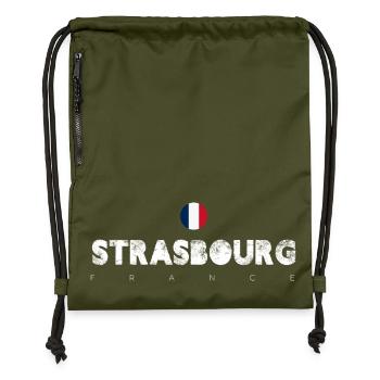 Strasbourg Distressed Flag Typography - Gymsac made from recycled material - military green - Front