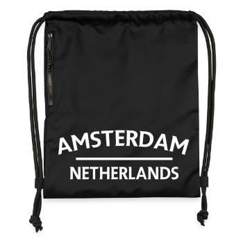 Amsterdam – Niederländisches Textdesign - Turnbeutel aus Recycling-Material - military Green - Vorne