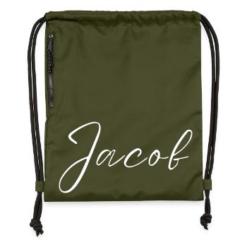 Jacob Name with J Boy's name Boy Birth Baby Boy - Gymsac made from recycled material - military green - Front