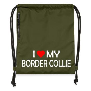Ich liebe meinen Border Collie - Turnbeutel aus Recycling-Material - military Green - Vorne