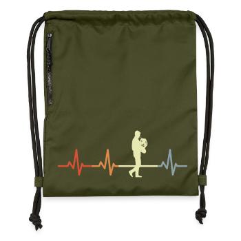 Vintage French Horn Heartbeat - Gymsac made from recycled material - military green - Front