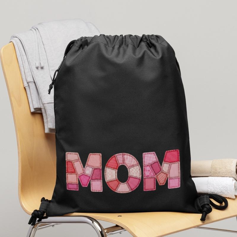 DIY Patchwork Style Mom Typography Mom Gymsac made from recycled material