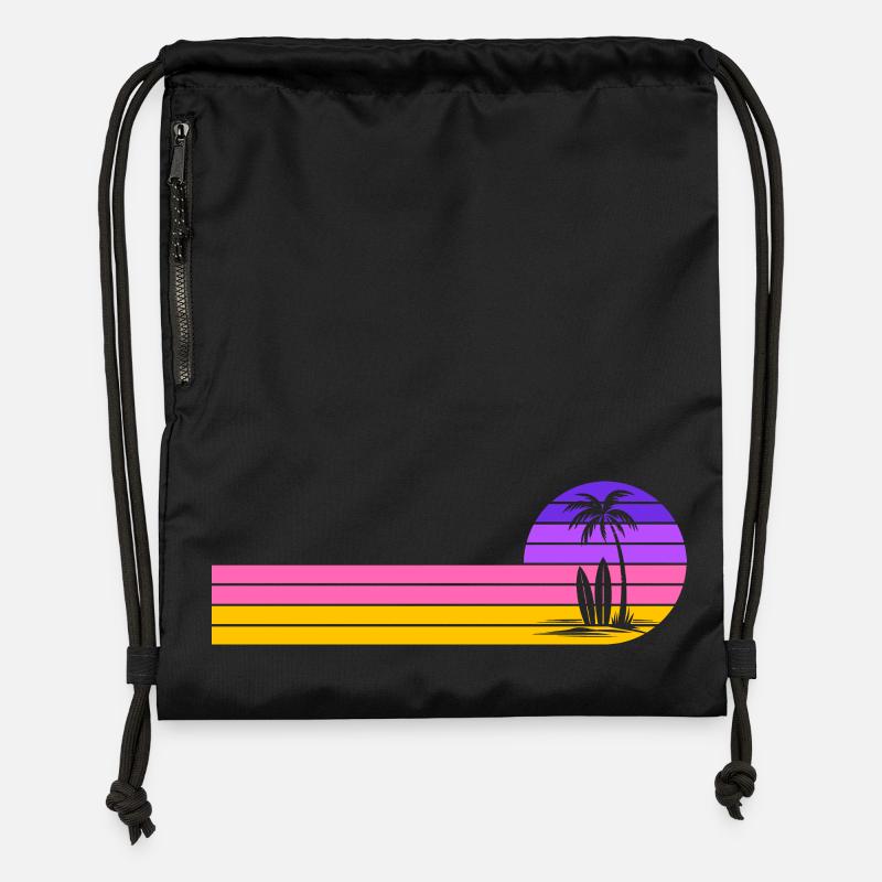 Coucher de soleil sur la plage - Sac à cordon en polyester recyclé - noir