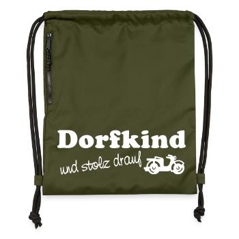 Village child - and proud of it - Gymsac made from recycled material - military green - Front