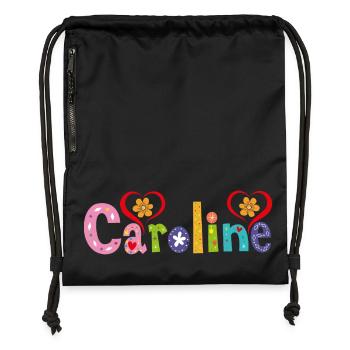 Personalisierter Caroline-Name - Turnbeutel aus Recycling-Material - Schwarz - Vorne