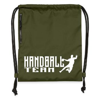 Logo de l'équipe de handball avec un design de joueur dynamique - Sac à cordon en polyester recyclé - military green - Devant