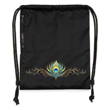 Pfauenfeder Ornament Boho Symmetrisch - Turnbeutel aus Recycling-Material - Schwarz - Vorne