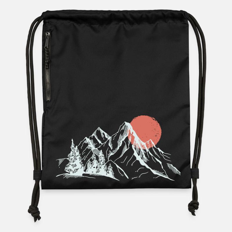 Crimson Sun Over Snowy Peaks - Gymsac made from recycled material - black