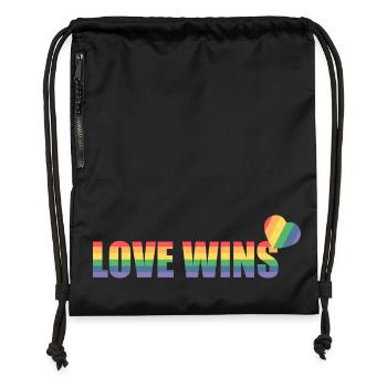 Bunter Regenbogen Herz mit Liebesbotschaft - Turnbeutel aus Recycling-Material - Schwarz - Vorne