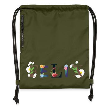FELIX name decorated with flowers - Gymsac made from recycled material - military green - Front