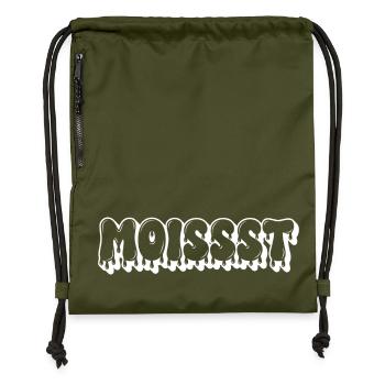 Moist Dripping Text - Gymsac made from recycled material - military green - Front
