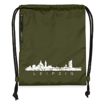 Leipzig Skyline Panorama (Vintage/Weiß) - Turnbeutel aus Recycling-Material - military Green - Vorne