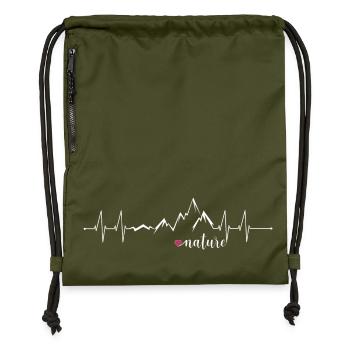 Love Nature Mountains Heart Rate ECG - Conception graphique - Sac à cordon en polyester recyclé - military green - Devant