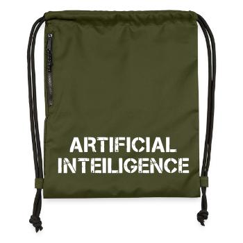 Artificial Intelligence Text Grunge Logo - Gymsac made from recycled material - military green - Front