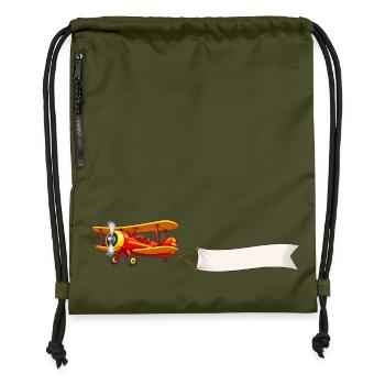 Doppeldecker Flugzeug Banner Motiv Retro  - Turnbeutel aus Recycling-Material - military Green - Vorne