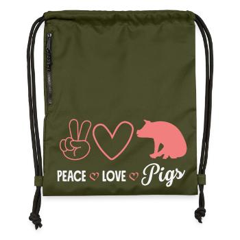 Peace Love Pigs Peace Love Pigs Heart - Gymsac made from recycled material - military green - Front