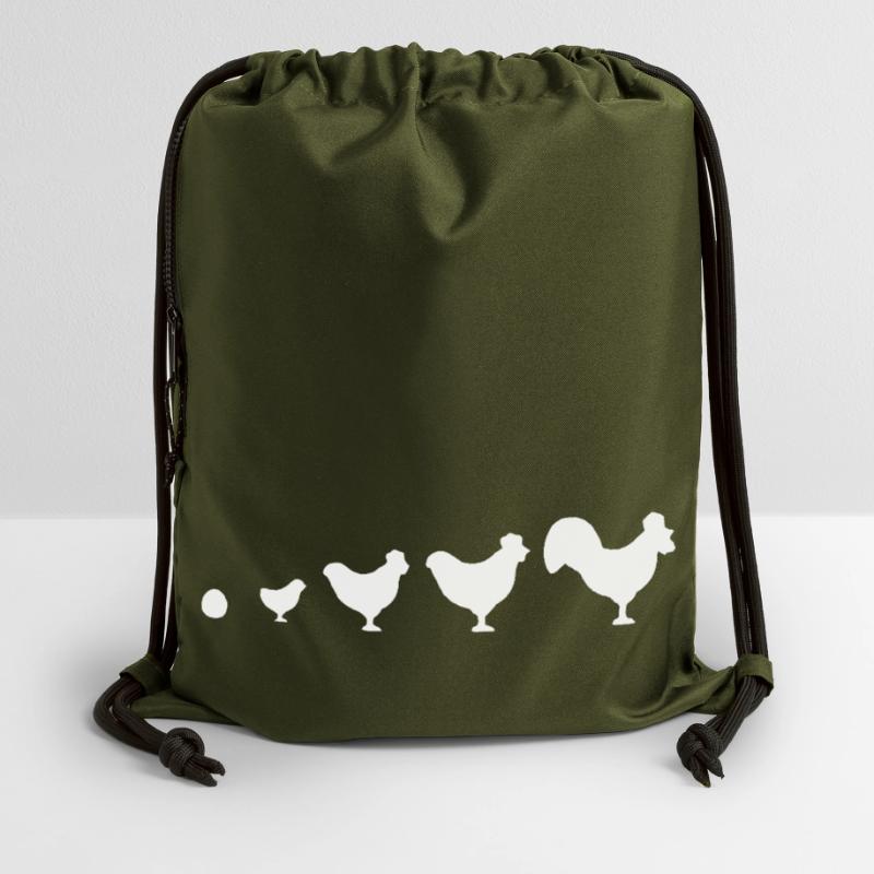 Evolution Farmer Poulet Coq Drôle Sac à cordon en polyester recyclé