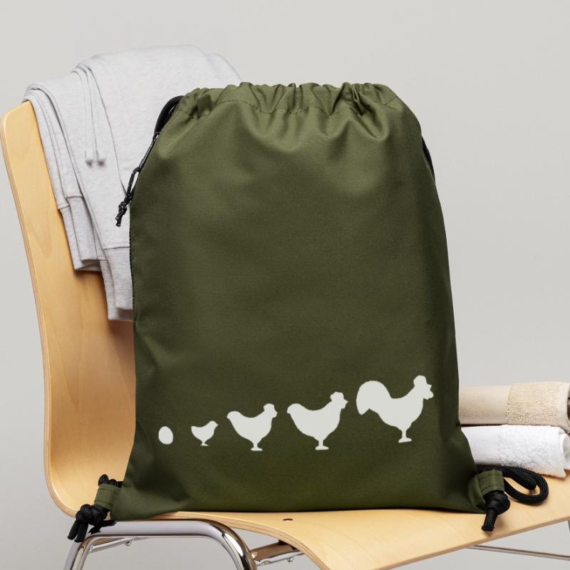 Evolution Farmer Poulet Coq Drôle Sac à cordon en polyester recyclé