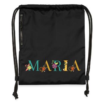 MARIA Name Art With Flowers Embroidered - Gymsac made from recycled material - black - Front