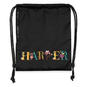 HARPER Name Art With Flowers Embroidered - Gymsac made from recycled material - black - Front