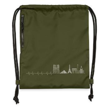 City Skyline Heartbeat Line Art - Gymsac made from recycled material - military green - Front