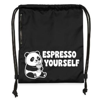 Panda Espresso Yourself Motiv - Turnbeutel aus Recycling-Material - military Green - Vorne
