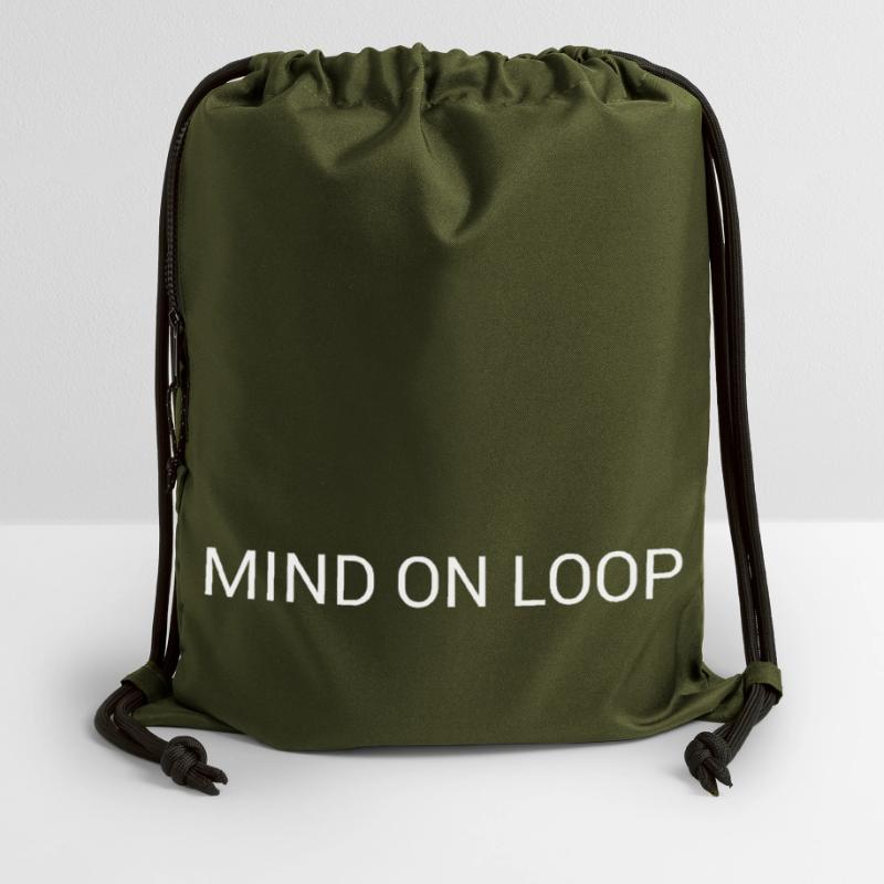 Mind on Loop – Minimal Overthinking Text Design Sac à cordon en polyester recyclé