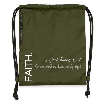 Faith - 2 Corinthians 5:7 Christian Design - Gymsac made from recycled material - military green - Front