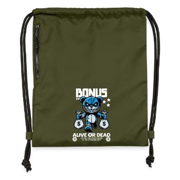 Bonus Bär – Gesucht: Lebendig oder Tot - Turnbeutel aus Recycling-Material - military Green - Vorne