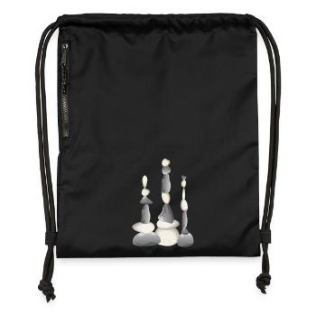 Trois tours de pierre équilibrées de style zen - Sac à cordon en polyester recyclé - noir - Devant
