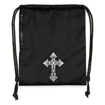 Ornate Tribal Cross Glyph - Gymsac made from recycled material - military green - Front