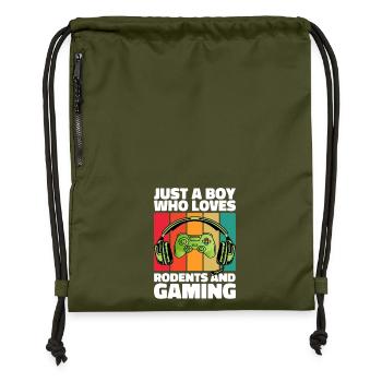 Gamer and Rodents: Video Games and Agile Adventure - Gymsac made from recycled material - military green - Front