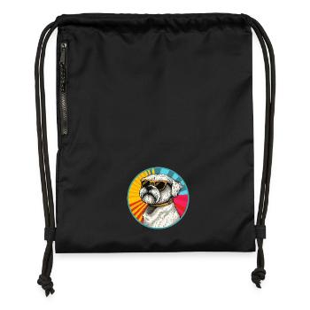 Sunburst Pup mit Retro-Sonnenbrille - Turnbeutel aus Recycling-Material - Schwarz - Vorne
